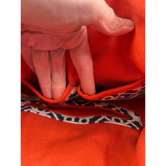 Spartina 449 Navy White Geometric Linen Leather Shoulder Bag Navy White Orange - Picture 11 of 16